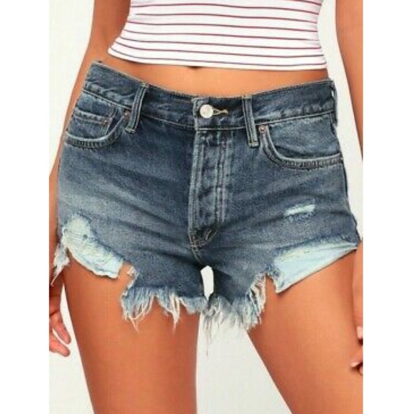 KanCan Dark Wash Distressed Denim Cut Off Jean Shorts - Picture 3 of 7